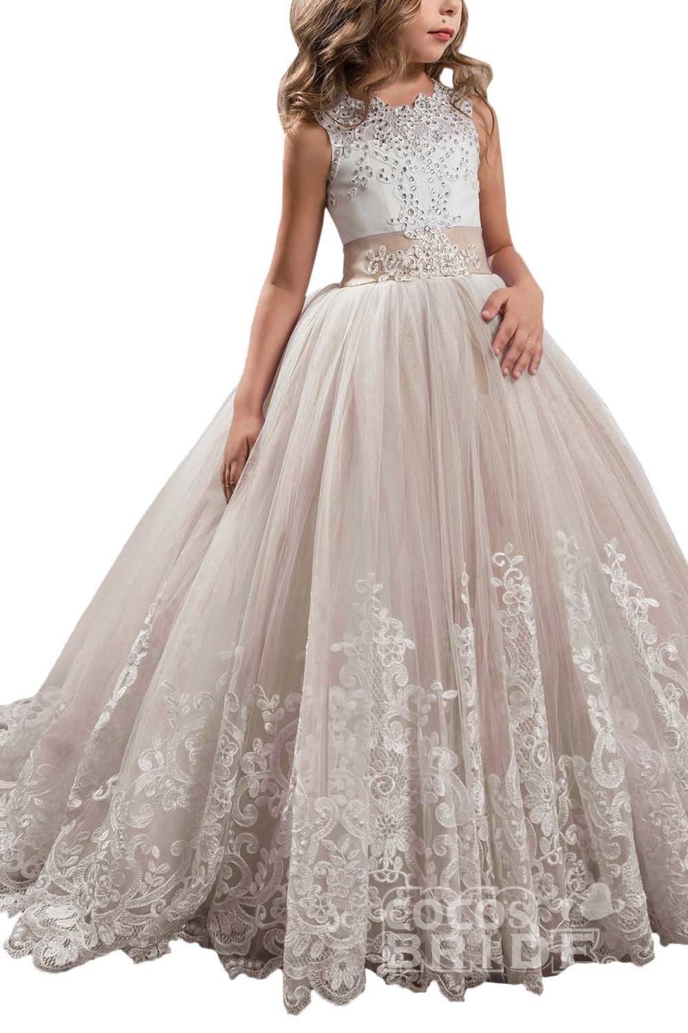 Long Scoop Neck Sleeveless Ball Gown Flower Girl Dress