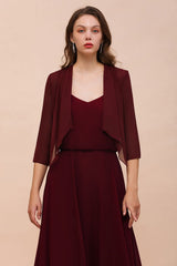 Half Sleeves Chiffon Burgundy Special Occasion Wraps