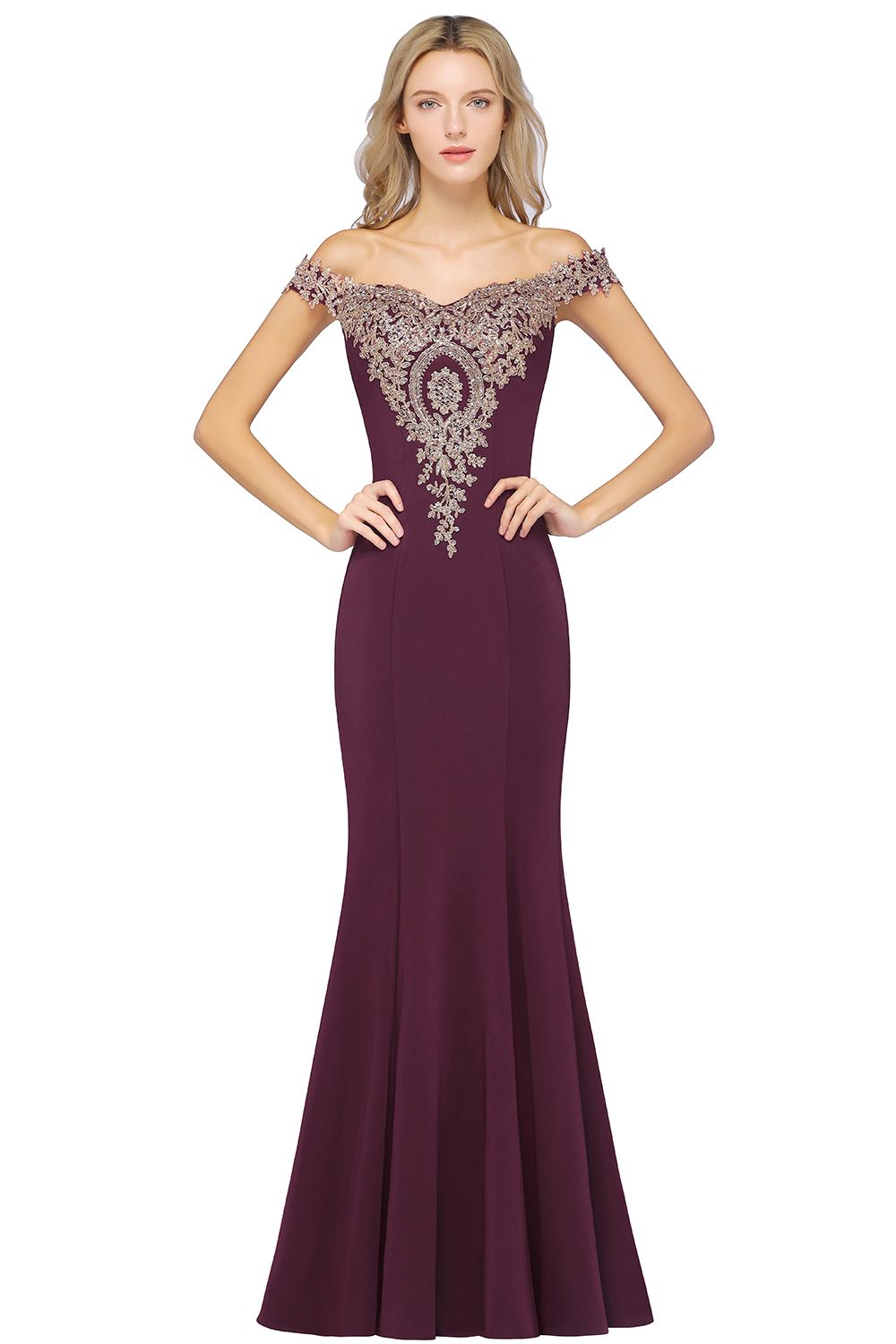 Dusty Rose Long Mermaid Off the Shoulder Satin Lace Formal Evening Dresses