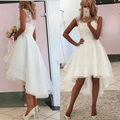Simple High Low A-line Lace Bateau Sleeves Wedding Dress