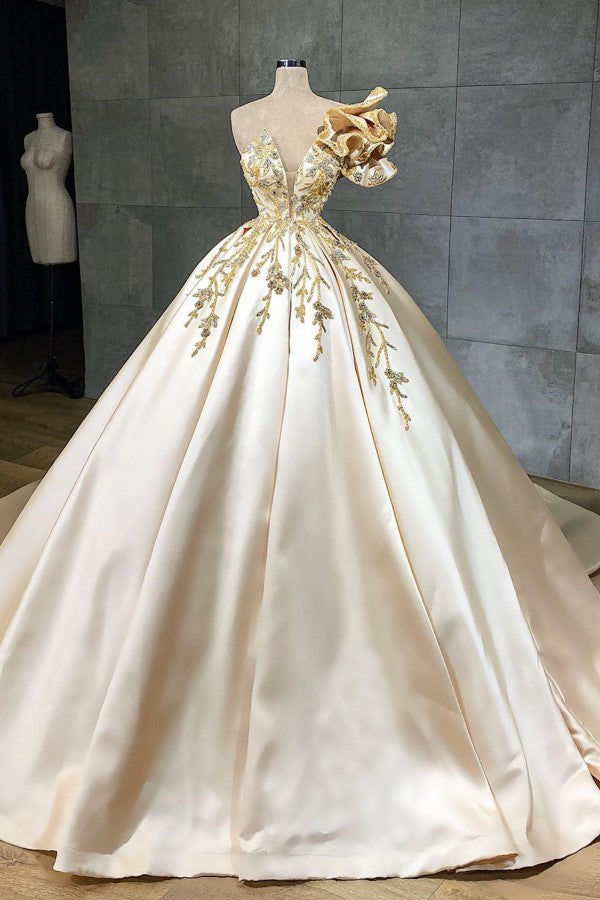 Classy Long A-Line Sweetheart Satin Ruffles Floor Length Wedding Dress