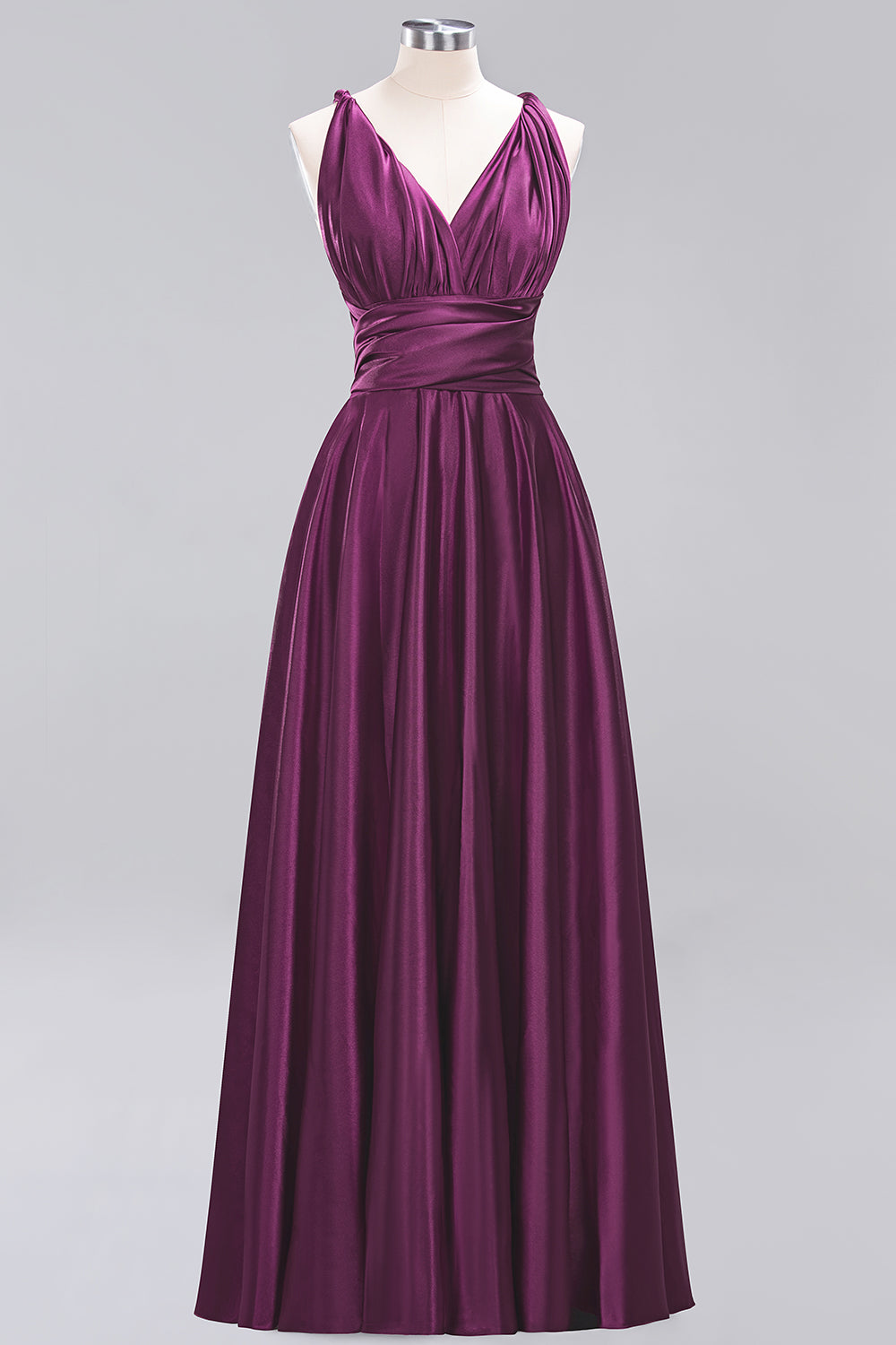 Simple A-Line V-Neck Sleeveless Ruffles Floor Length Bridesmaid Dress