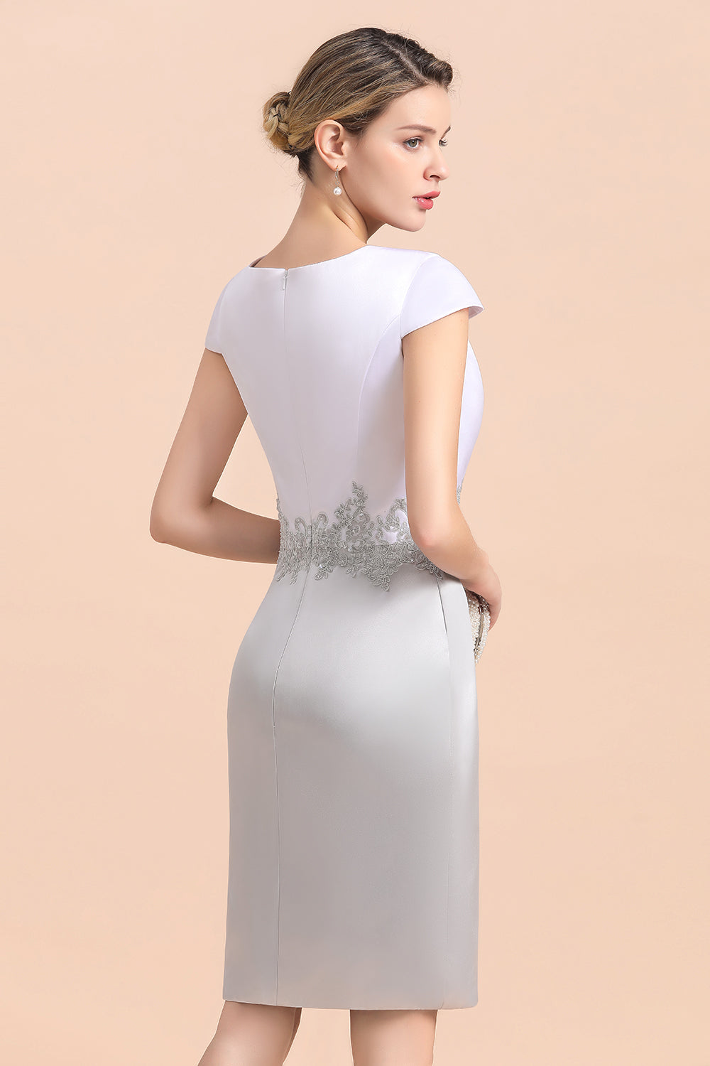 Silve Lace Appliques Short Knee-Length Mother Of the Bride Dress