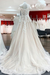 Gorgeous Long A-line Off the Shoulder Tulle Lace Ruffles Wedding Dress