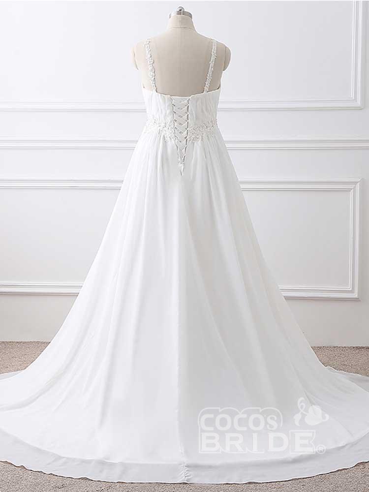 Plus Size Long Spaghetti Straps A-Line Ruffles Chiffon Wedding Dresses