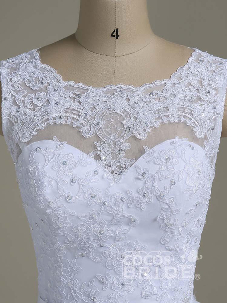 Elegant Long White Jewel Lace Ball Gown Wedding Dresses