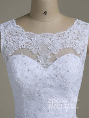 Elegant Long White Jewel Lace Ball Gown Wedding Dresses