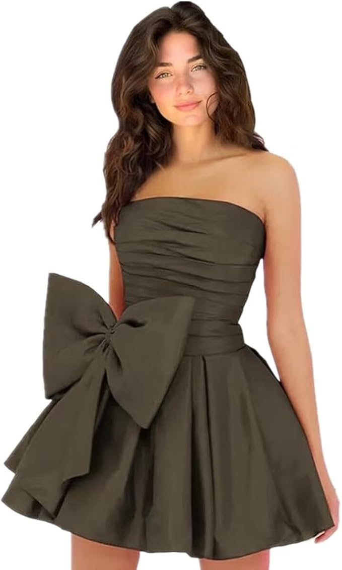 Simple Short A-line Strapless Sleeveless Ruffle Satin Homecoming Dress