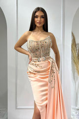 Mermaid Long Satin Strapless Prom Dress with Split Side