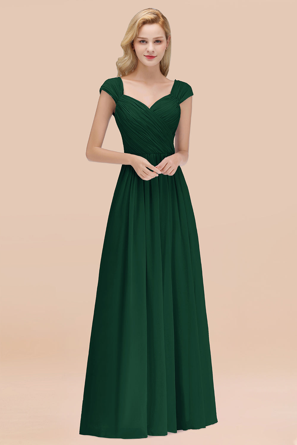 A-Line Chiffon Straps Sweetheart Sleeveless Floor Length Bridesmaid Dress with Ruffles