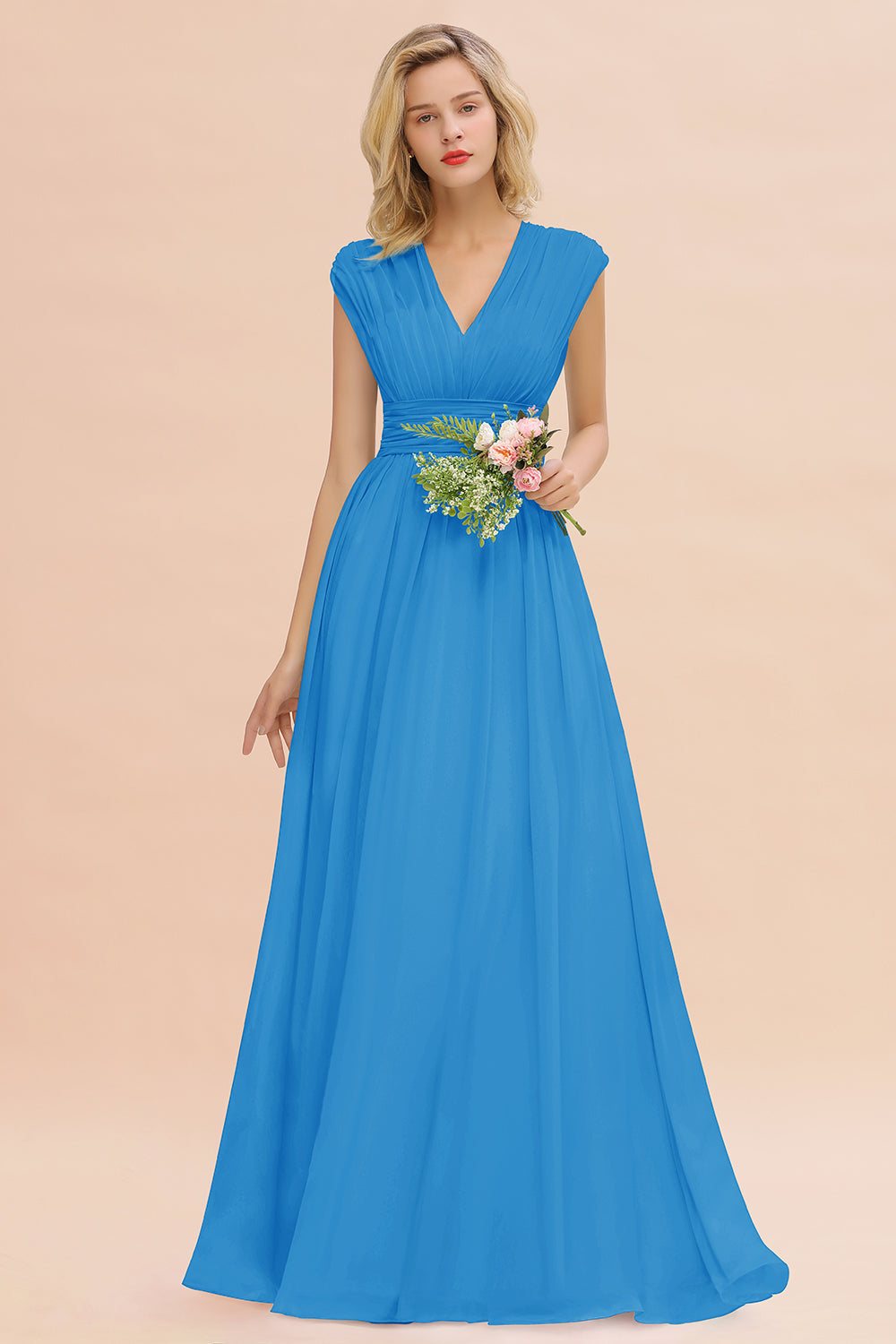 Chiffon V-Neck Sleeveless Elegant A-line Ruffles Bridesmaid Dress