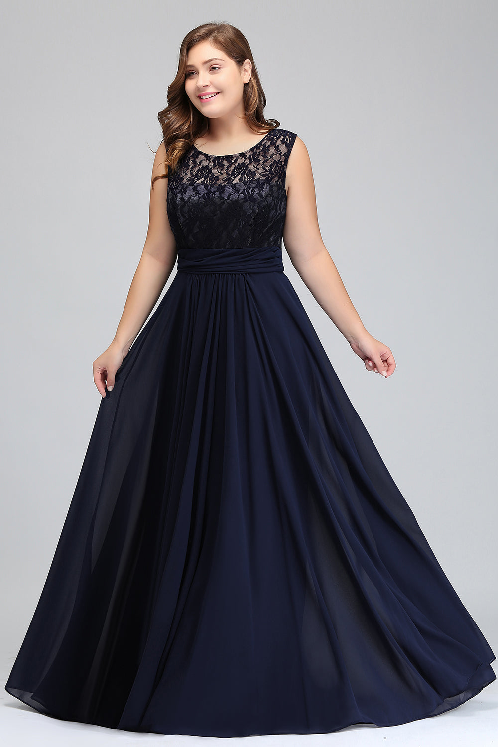 Plus Size Long Sleeveless A-Line Chiffon Ruffles Wedding Guest Dresses
