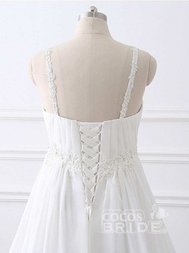 Plus Size Long Spaghetti Straps A-Line Ruffles Chiffon Wedding Dresses