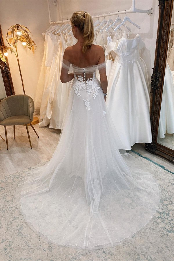 Charming Long Strapless Chapel Train Garden Sleeveless A-line Tulle Wedding Dress