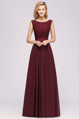A-line Chiffon Lace Jewel Sleeveless Ruffles Floor Length Bridesmaid Dress