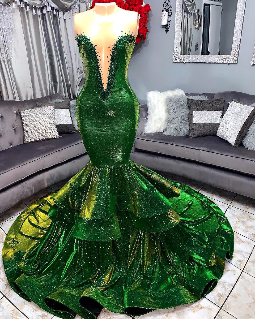 Gorgeous Long Sweetheart Appliques Ruffles Mermaid Prom Dresses
