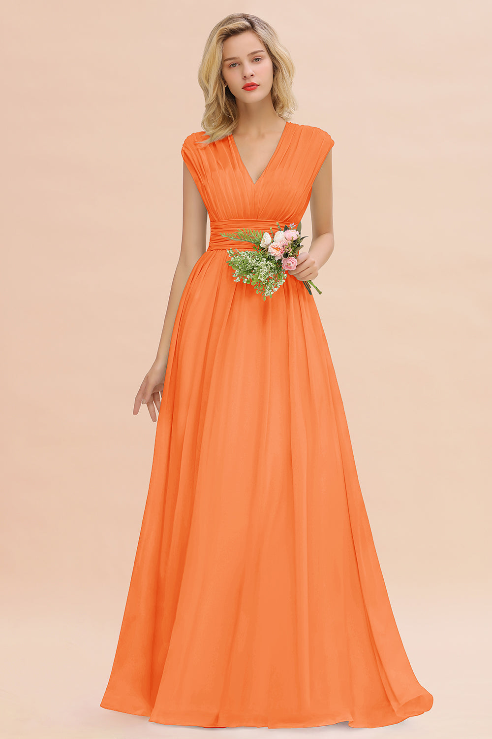 Chiffon V-Neck Sleeveless Elegant A-line Ruffles Bridesmaid Dress