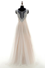 Long A-line Lace Tulle Floor Length Wedding Dress