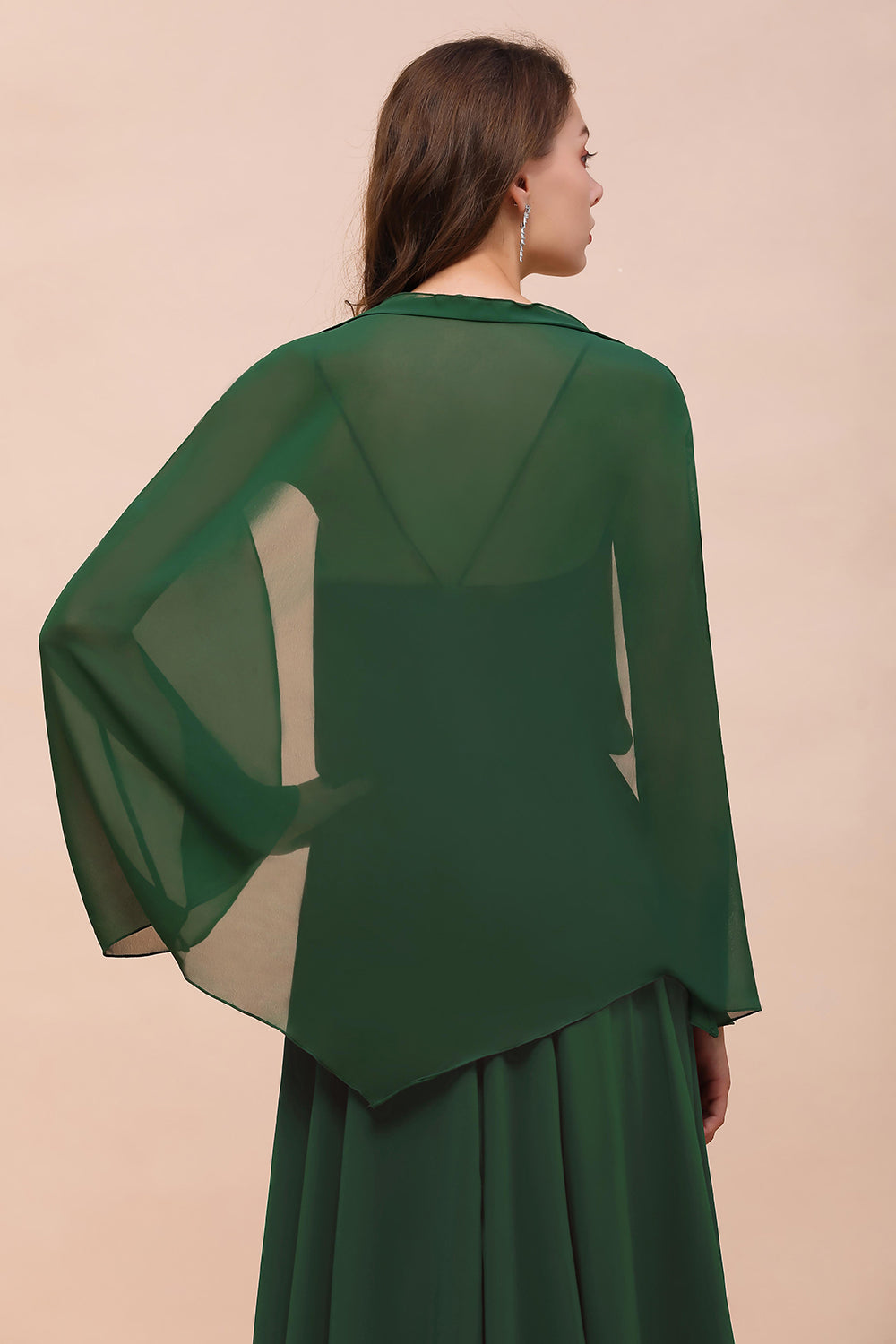 Dark Green Long Sleeve Chiffon Special Occasion Wraps