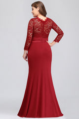 Charming Long Sleeve Bateau Lace Floor Length Mermaid Prom Dress