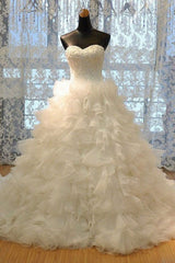 Ivory Organza Sweetheart Sequins A-Line Floor Length Wedding Dresses
