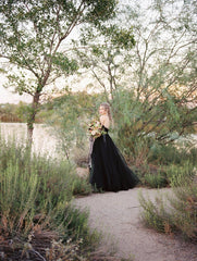 Classy Long A-line Sweetheart Open Back Tulle Black Wedding Dress with Lace