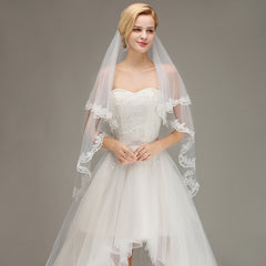 Two Layers Tulle Lace Edge Comb Wedding Veil