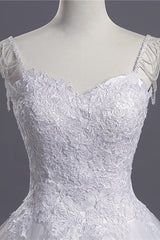 Long Sweetheart Beading Appliques Lace A-line Tulle Wedding Dress