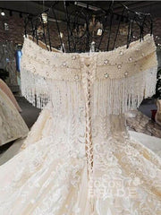 Long Off the Shoulder Ball Gown Wedding Dresses Beaded Appliques