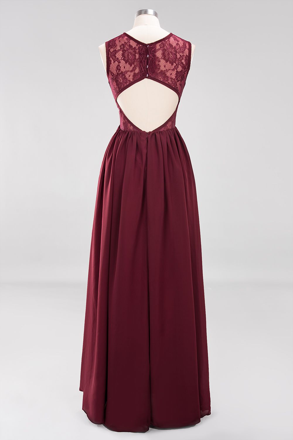 A-line Chiffon Lace Jewel Sleeveless Ruffles Floor Length Bridesmaid Dresses with Appliques