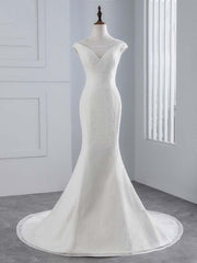 Elegant Long Cap Sleeves Lace-up Mermaid Wedding Dresses