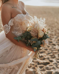 Long A-Line Off the Shoulder Backless Appliques Lace Floor Length Tulle Wedding Dress