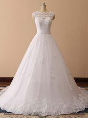 Elegant Long Cap Sleeves Lace Ball Gown Wedding Dresses