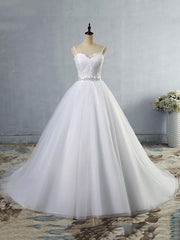 Elegant Long A-line Sweetheart Spaghetti Strap Lace Tulle Wedding Dresses