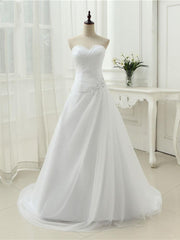 Gorgeous Long A-line Strapless Ruffle Beaded Tulle Wedding Dresses