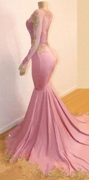 Long Mermaid Sweetheart Appliques Lace Prom Dresses with Long Sleeves