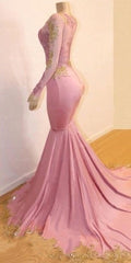 Long Mermaid Sweetheart Appliques Lace Prom Dresses with Long Sleeves