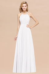 A-Line Chiffon Halter Ruffles Floor Length Bridesmaid Dress
