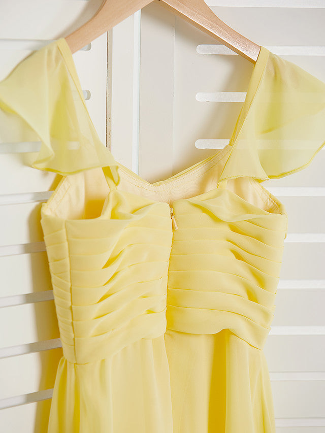 Long A-Line Square Neck Floor Length Chiffon Junior Bridesmaid Dress With Ruffles
