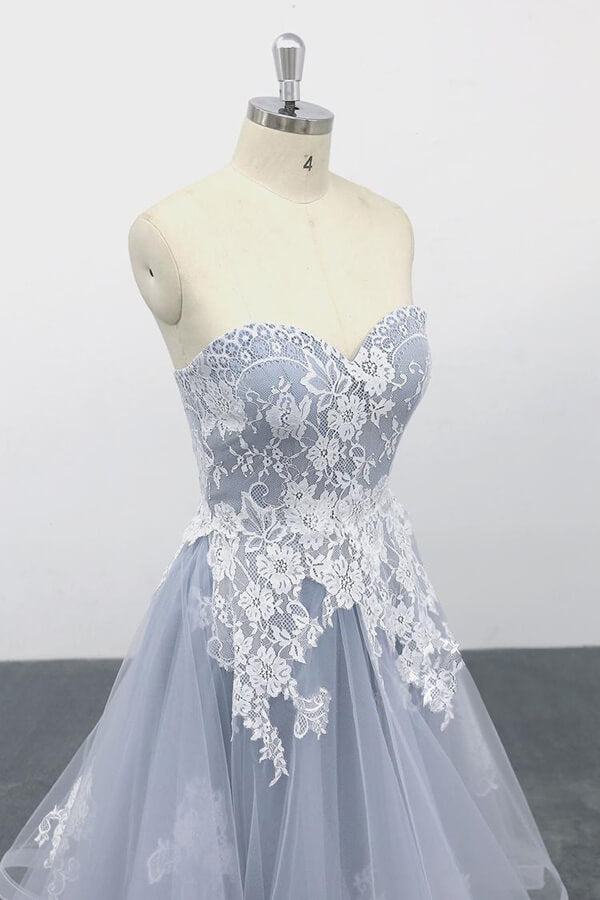 Amazing Long Sweetheart Lace Tulle A-line Wedding Dress