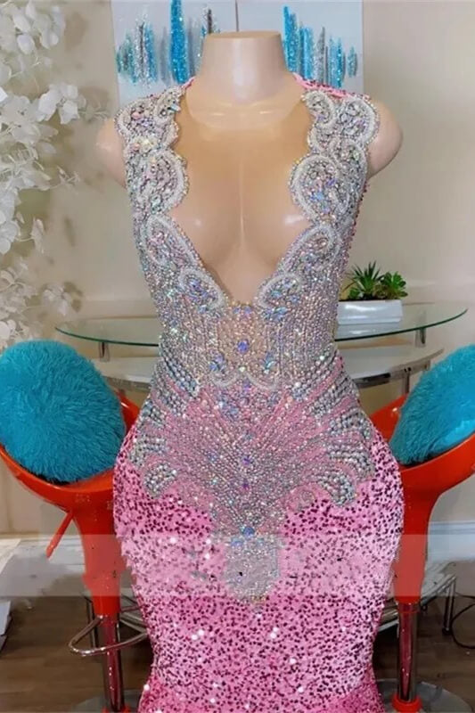 Sparkle Long Mermaid Sequin Sleeveless V-neck Prom Dress