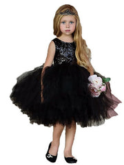 Short Black Ball Gown Sequin Tulle Sleeveless Jewel Neck Girl Party Dresses