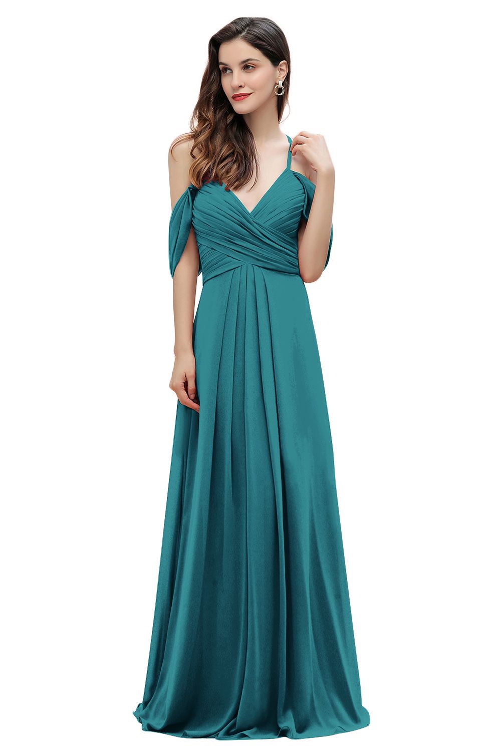 Off the Shoulder A-Line V-neck Chiffon Bridesmaid Dress Floor length Wedding Party Dress