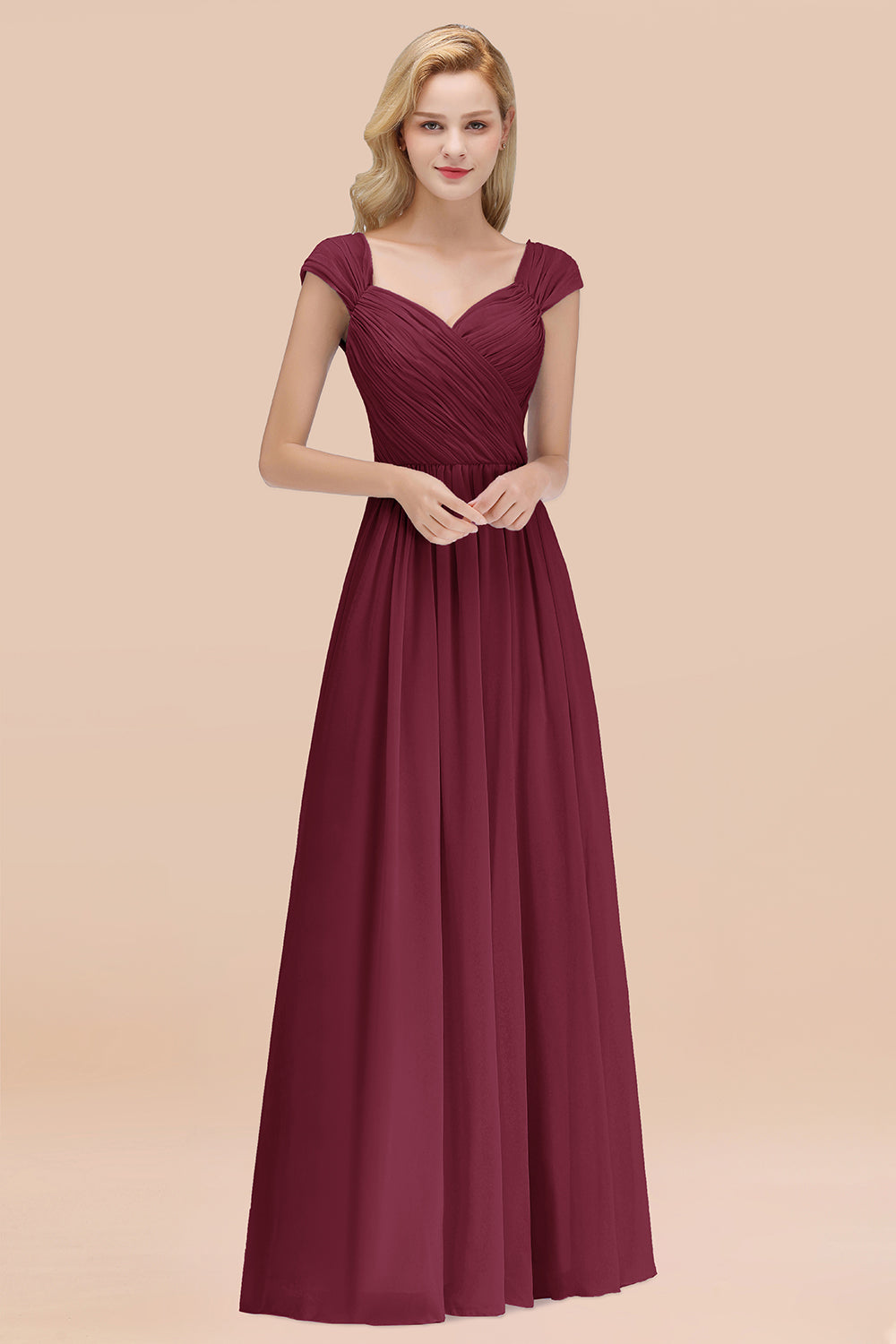 A-Line Chiffon Straps Sweetheart Sleeveless Floor Length Bridesmaid Dress with Ruffles