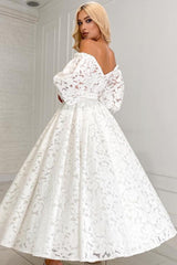 Long Sleeve Off The Shoulder A Line Lace White Wedding Dress