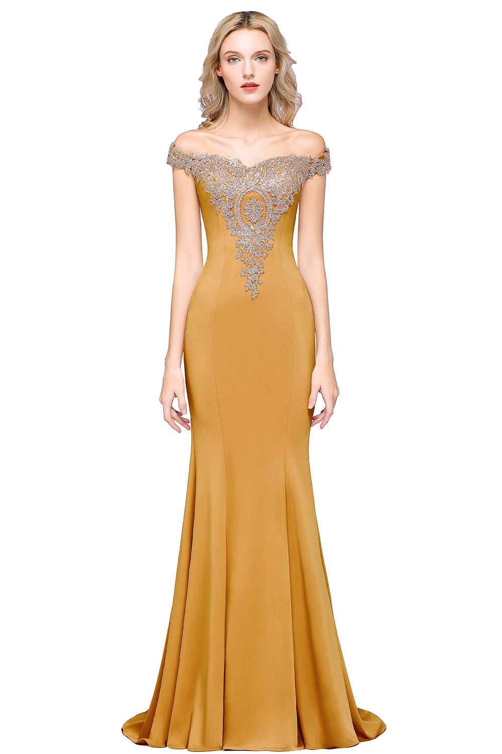 Long Off the Shoulder Mermaid Floor Length Bridesmaid Dress with Lace Appliques