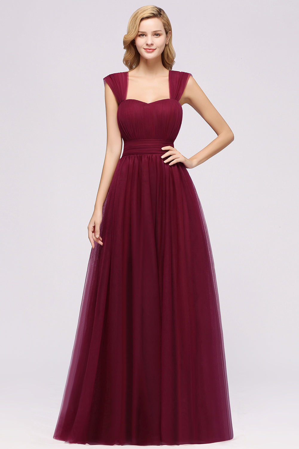 A-Line Chiffon Sweetheart Straps Sleeves Floor Length Bridesmaid Dresses with Ruffles