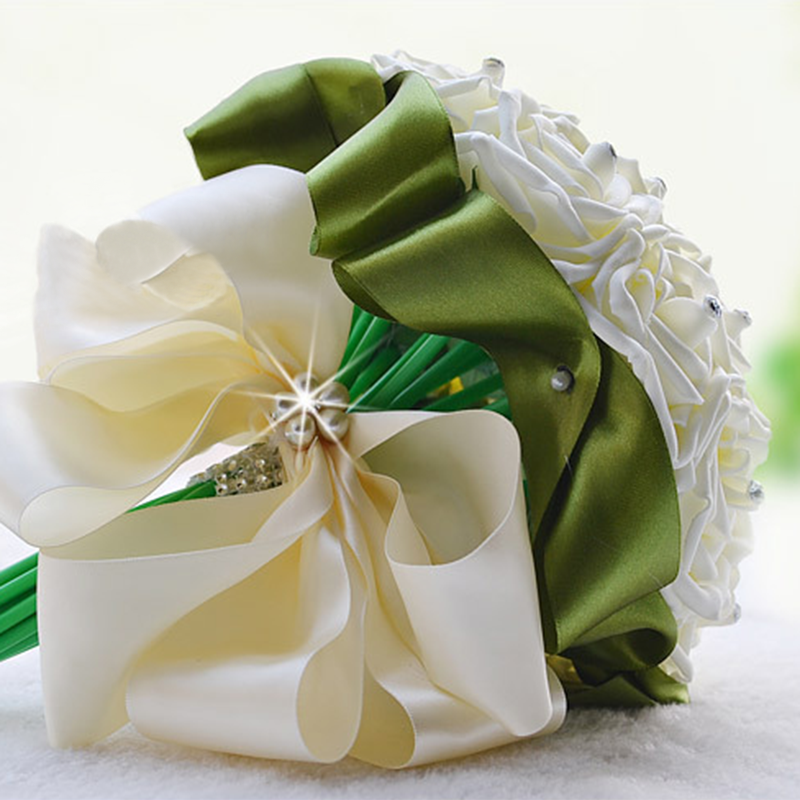 Silk Beading Rose Bouquet with Colorful Ribbons