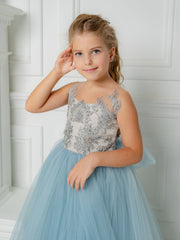 Cute Long A-line Tulle Boho Flower Girls Dresses with bow