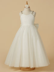 Ivory Ball Gown Tulle Lace Long First Communion Flower Girl Dresses